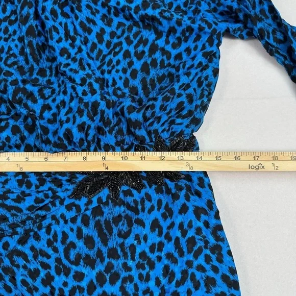 St Gillian Petites 100% Silk Animal Print Dress Womens Size 10 Floral Beading - Picture 6 of 13